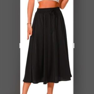 Black Elastic Waist Midi Maxi Full Flowy Skirt With Pockets Size Medium